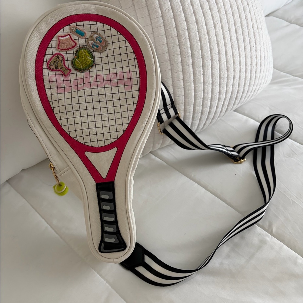 Betsey Johnson White and Pink Tennis Racket Crossbody Bag